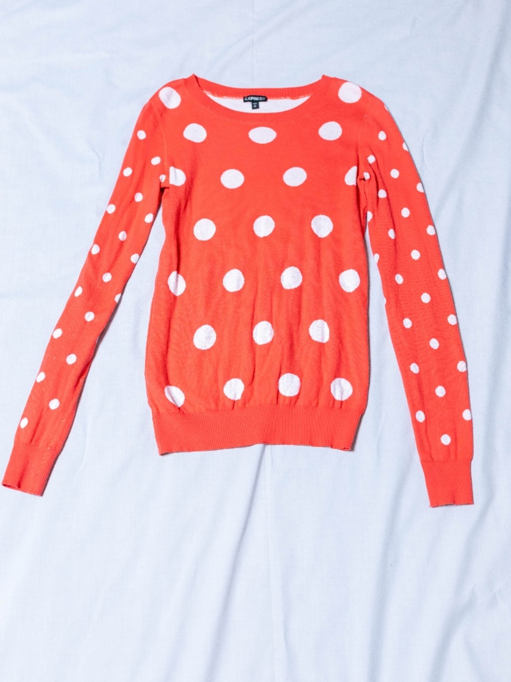 Express Red White Polka Dot Crewneck Sweater Women’s Medium